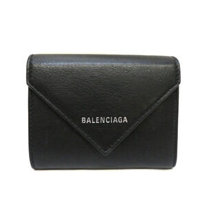 BALENCIAGA Paper Tri fold Wallet Leather Compact Black